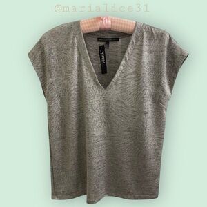 WHBM Silver Short Sleeve Top, XS (fits SMALL) NWT